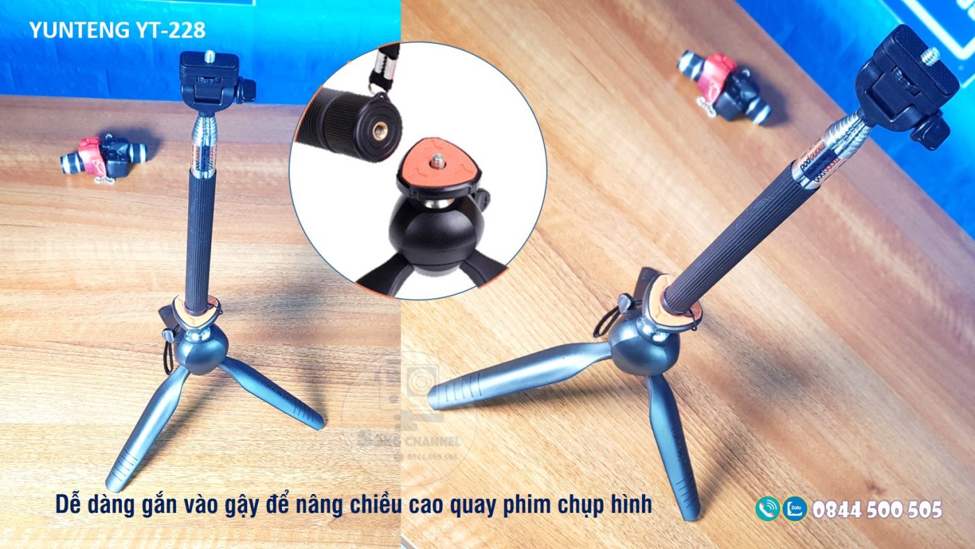 Yunteng YT-228 dễ dàng kết nối với gậy quay phim