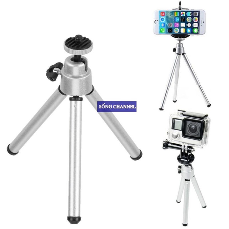 Tripod mini 03 chân bằng kim loại, dùng cho điện thoại, camera hành động, camera phượt.