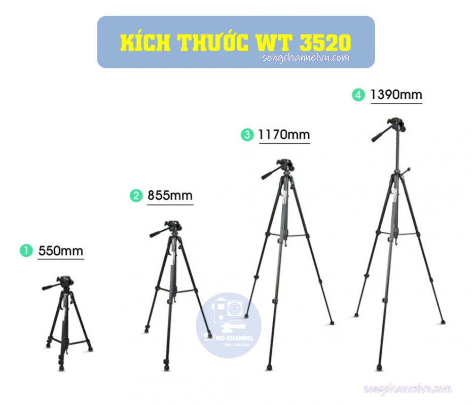 Kích thước Tripod Weifeng WT-3520