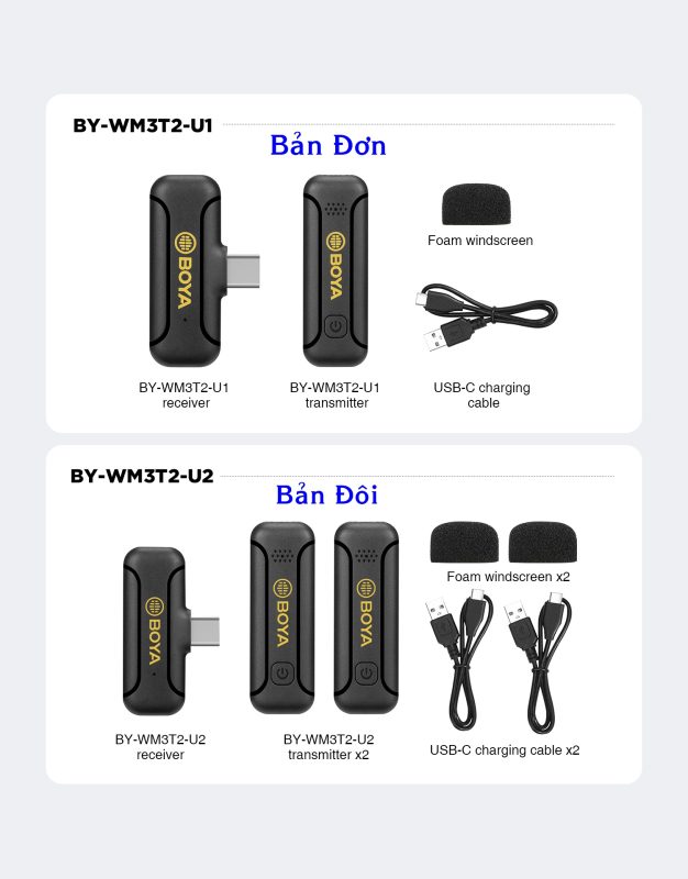 Micro Boya WM3T2-U hỗ trợ cổng chân Type C